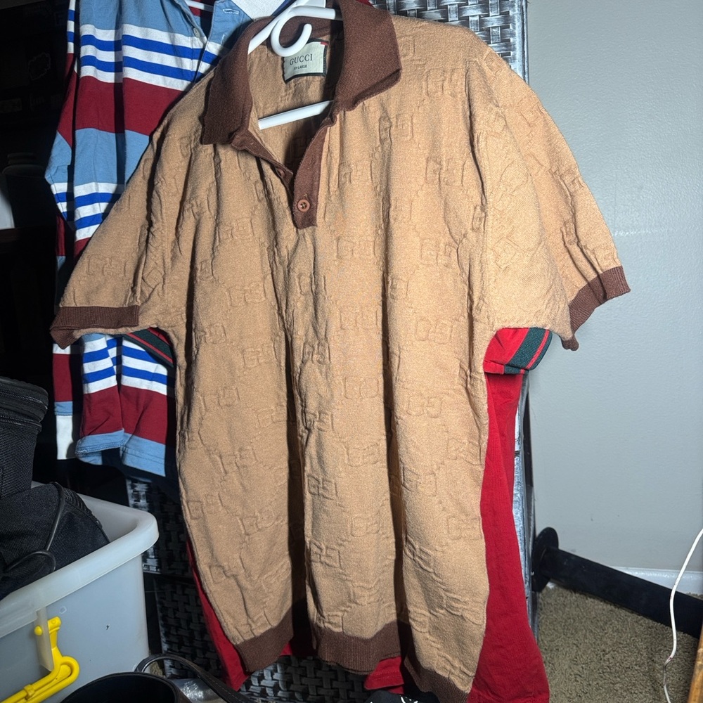 Gucci Brown & Tan Logo Jacquard Polo Shirt